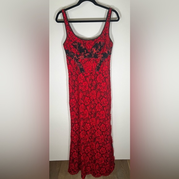 Diane von Furstenburg Vamp red black lace maxi sheer inset dress 8 whimsigoth - Picture 1 of 15